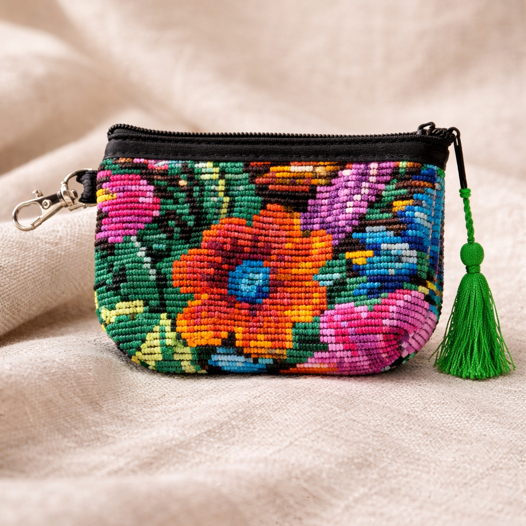 Upcycled Huipil Coin Purse Handmade Guatemalan Textile Zip Pouch Fair Trade - Guatemala