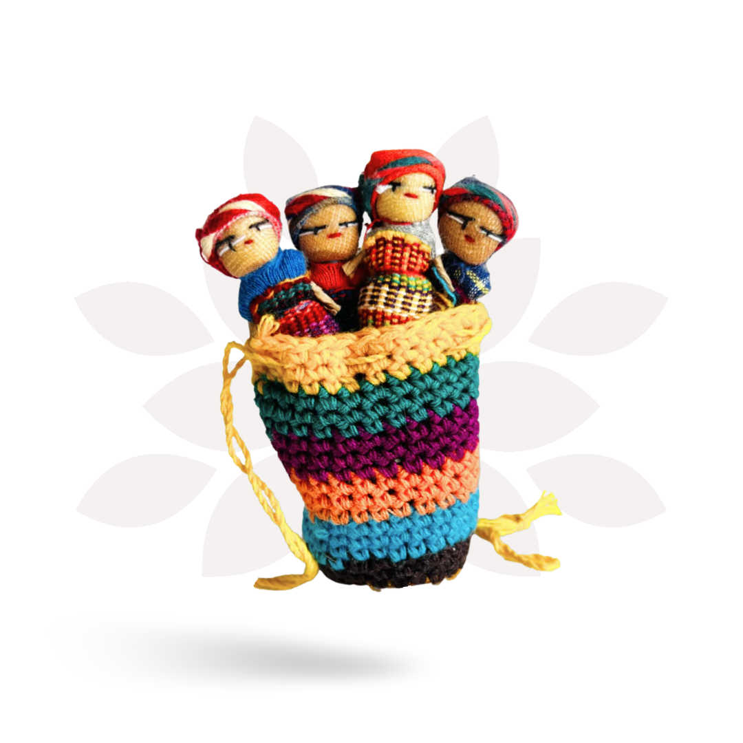 Worry Doll Crochet Pouch with Four Dolls - Guatemala