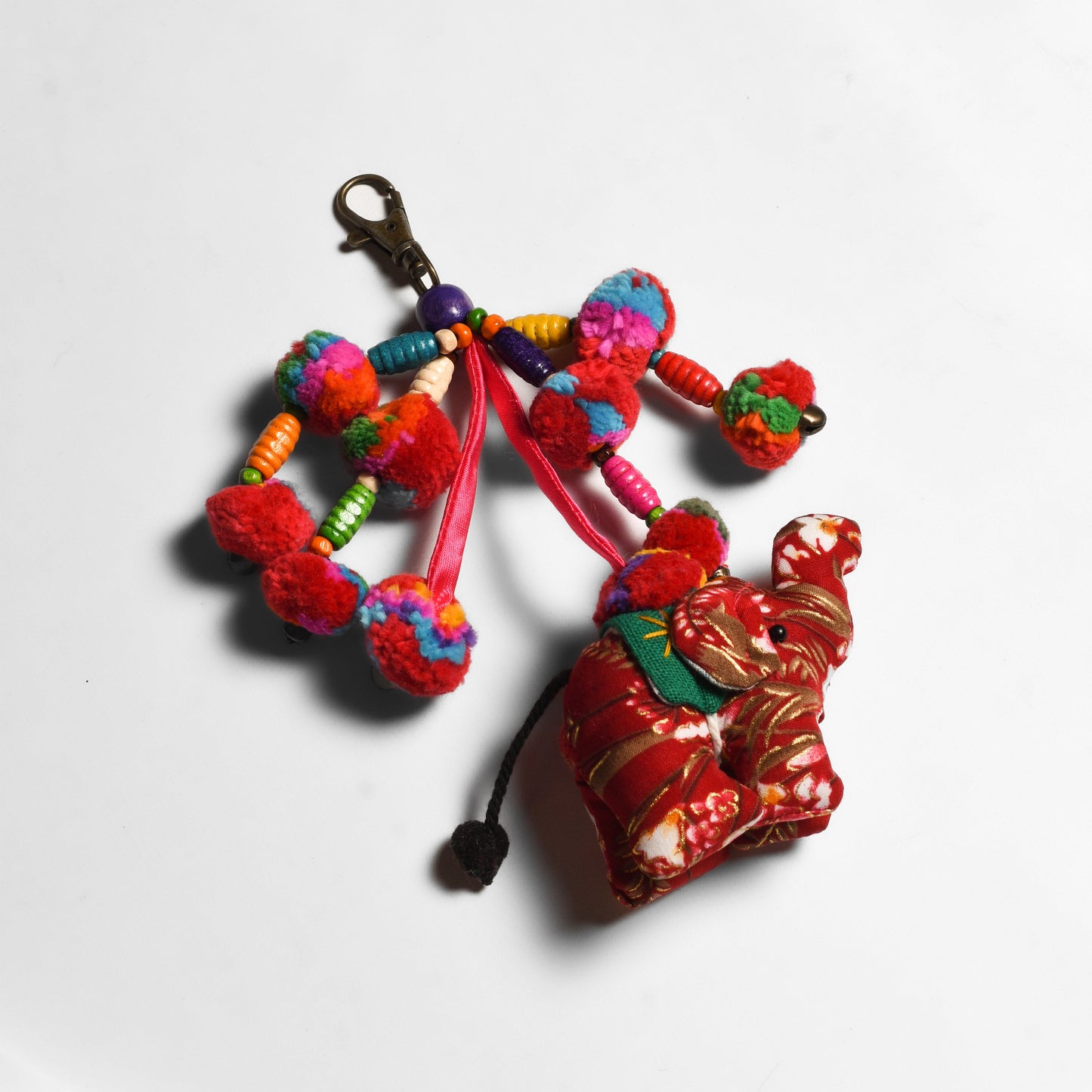 Elephant Pom Pom Zipper Pull | Handmade Bag Charm with Traditional Hmong Textiles | Thailand