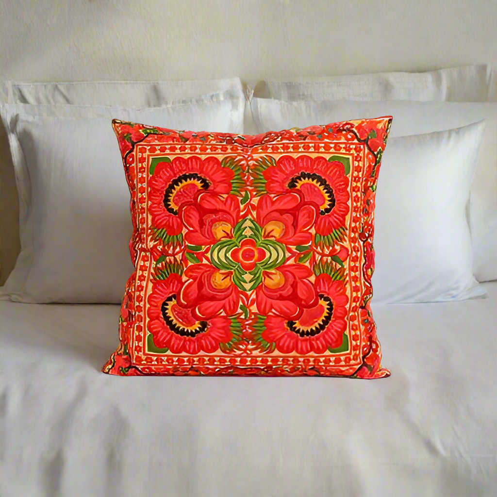 Frida Flower Embroidered Mexican Flower Boho Cushion - Thailand