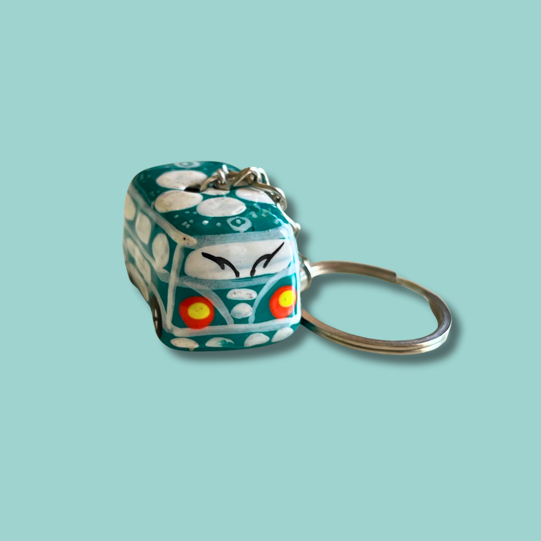 Volkswagen VW Van & Beetle Mexican Hand painted Clay Keychain - Mexico