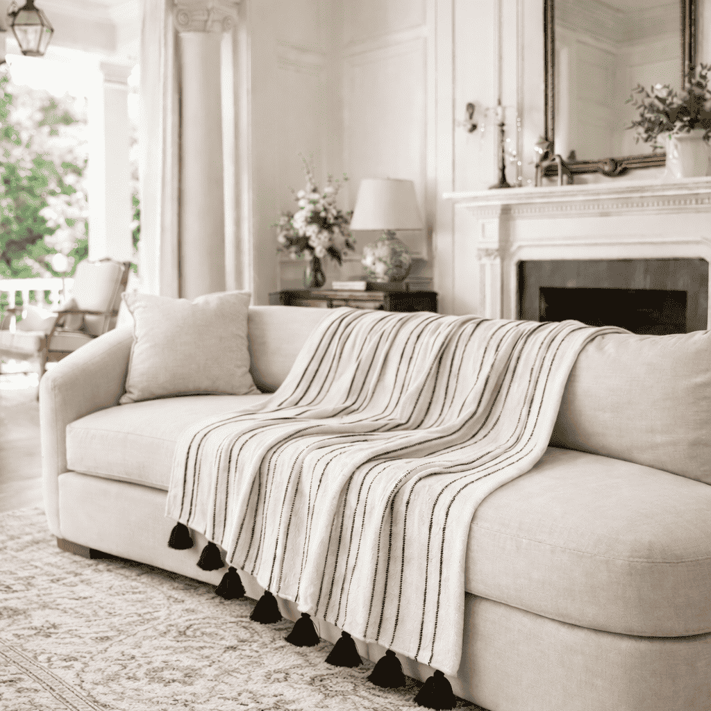 Handloomed 100% Alpaca Throw Blanket - Ink & Ivory Pinstripe - Miska Collection