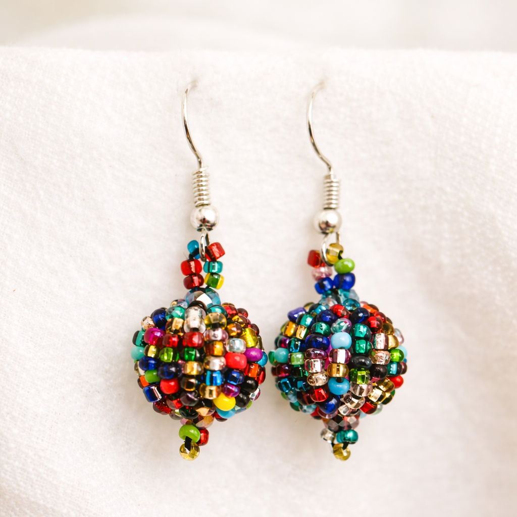 Seed Bead Dangle Earrings Boho Beaded Earrings Fair Trade - Guatemala