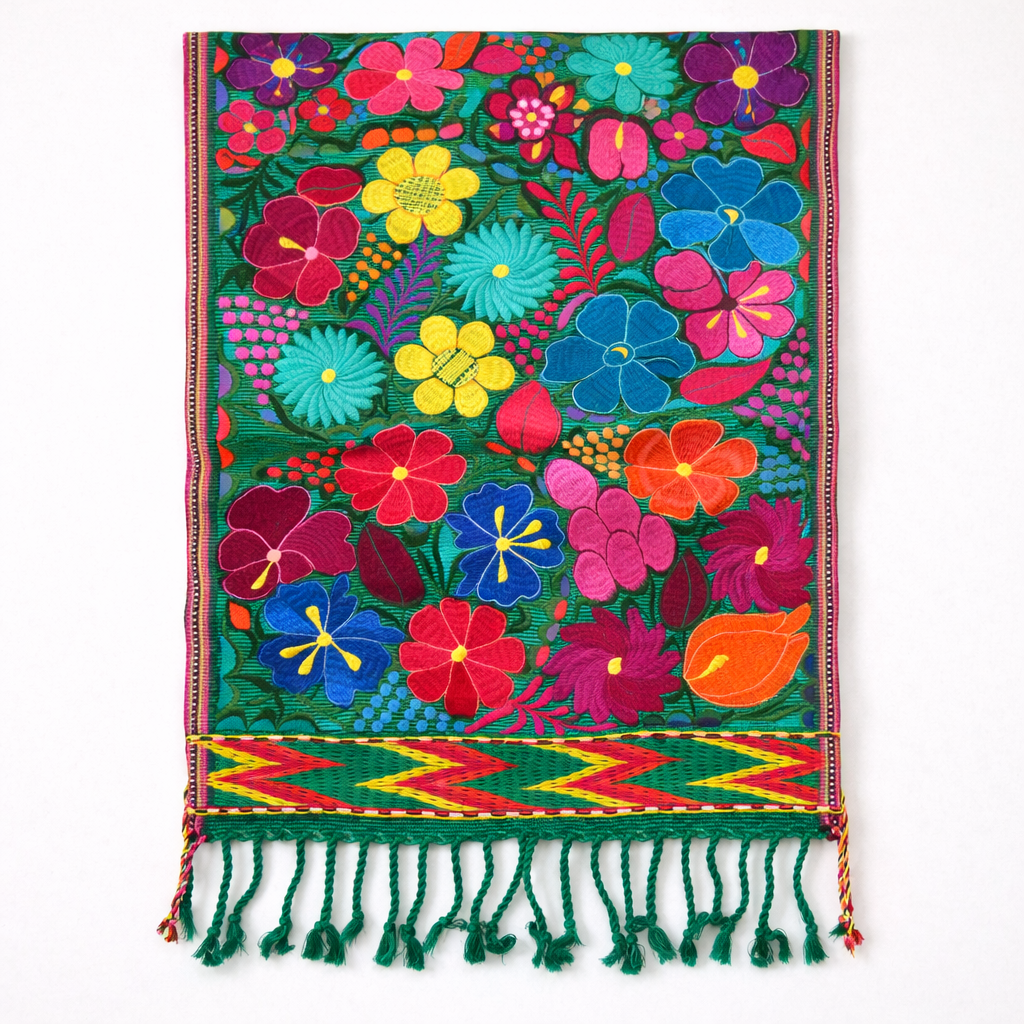 Embroidered Floral Multicolor Table Runner – Fair Trade Guatemalan Textile