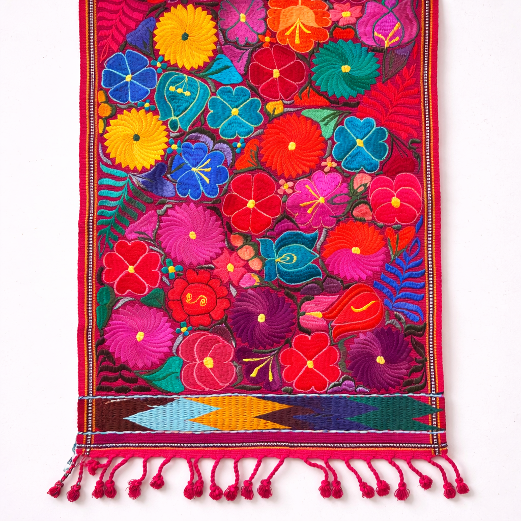 Embroidered Floral Multicolor Table Runner – Fair Trade Guatemalan Textile