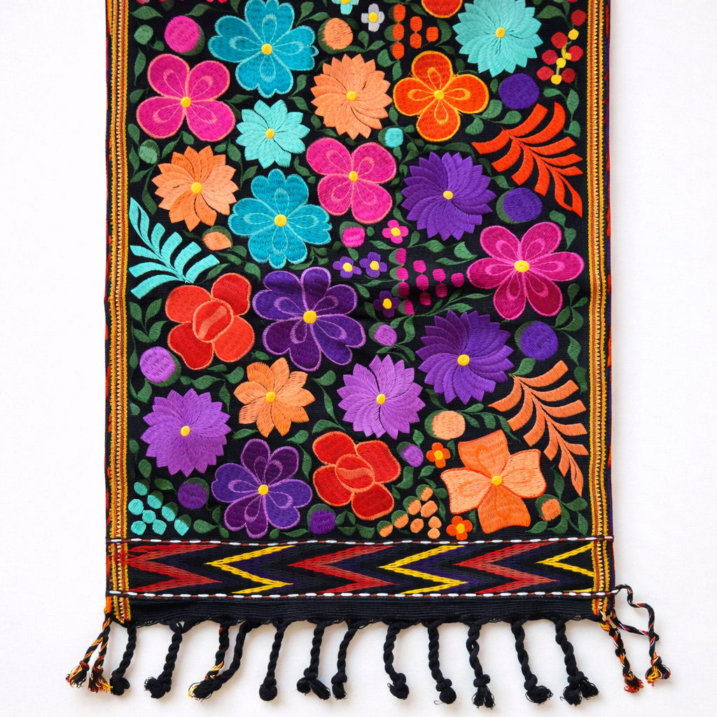 Embroidered Floral Multicolor Table Runner – Fair Trade Guatemalan Textile
