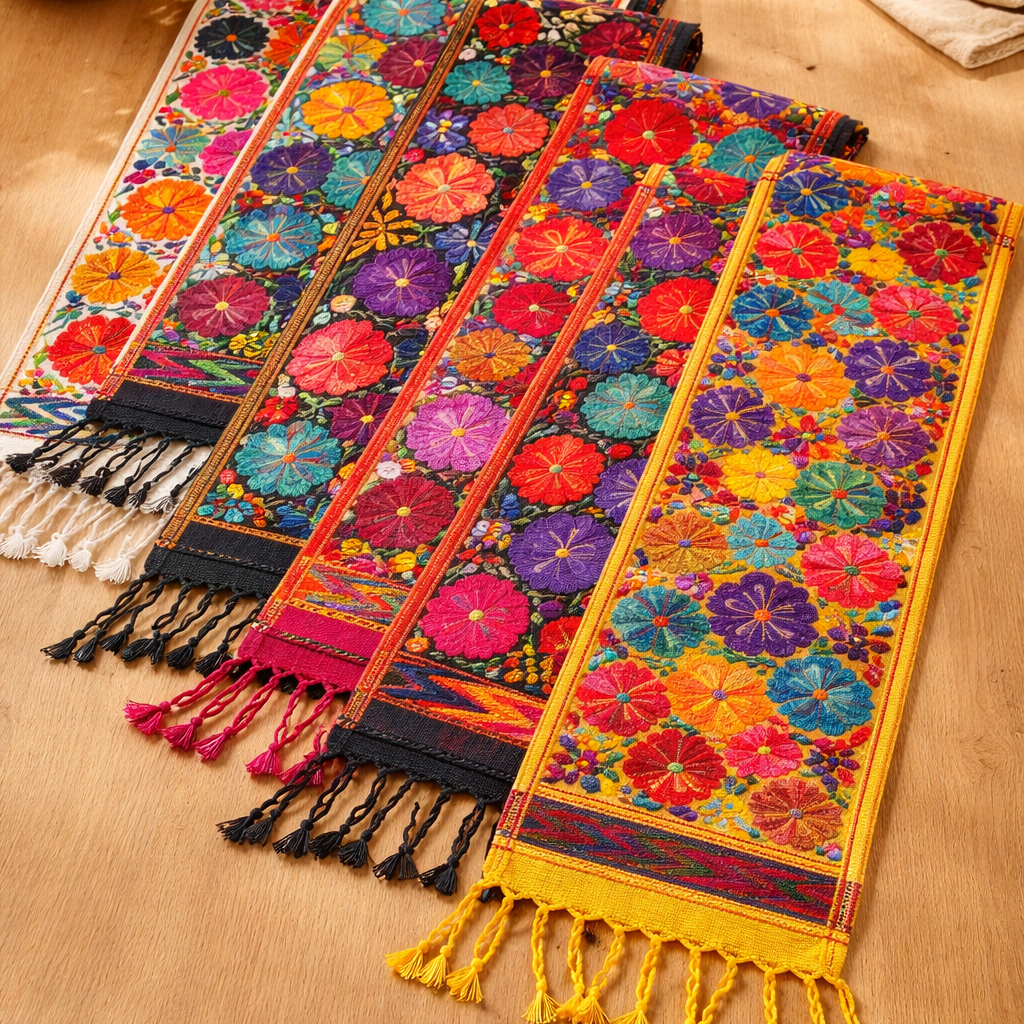 Embroidered Floral Multicolor Table Runner – Fair Trade Guatemalan Textile