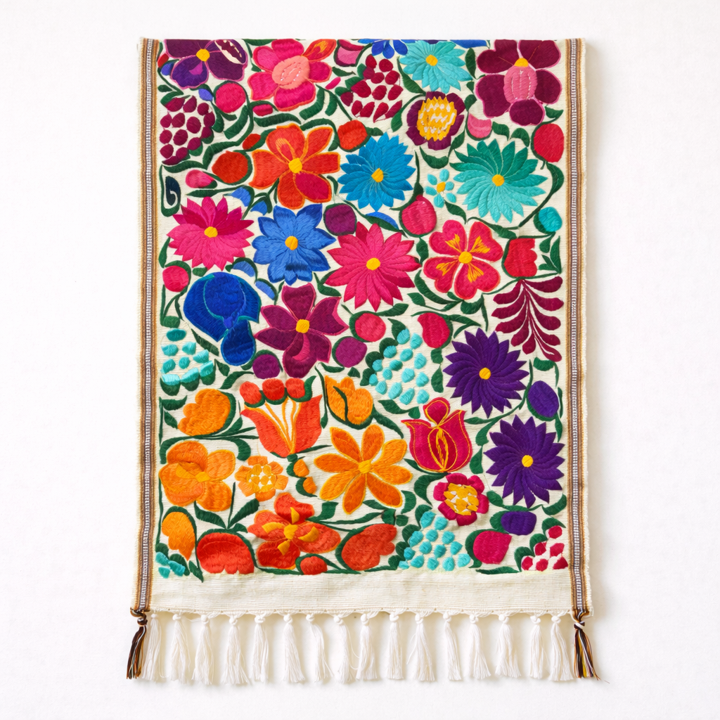 Embroidered Floral Multicolor Table Runner – Fair Trade Guatemalan Textile