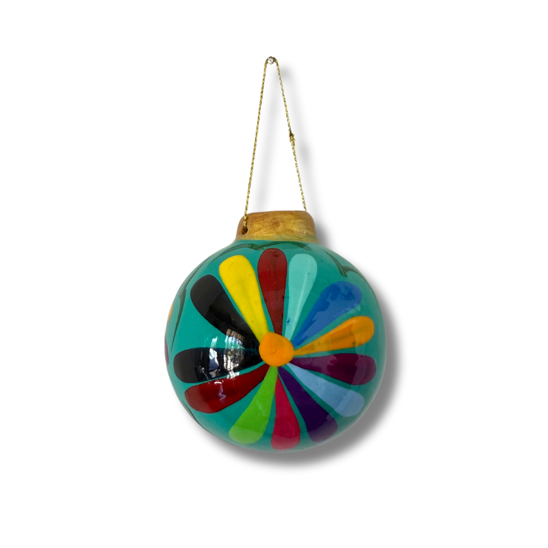 Hand-Painted Ceramic Colorful Sphere Boho Flower Ornament - Mexico