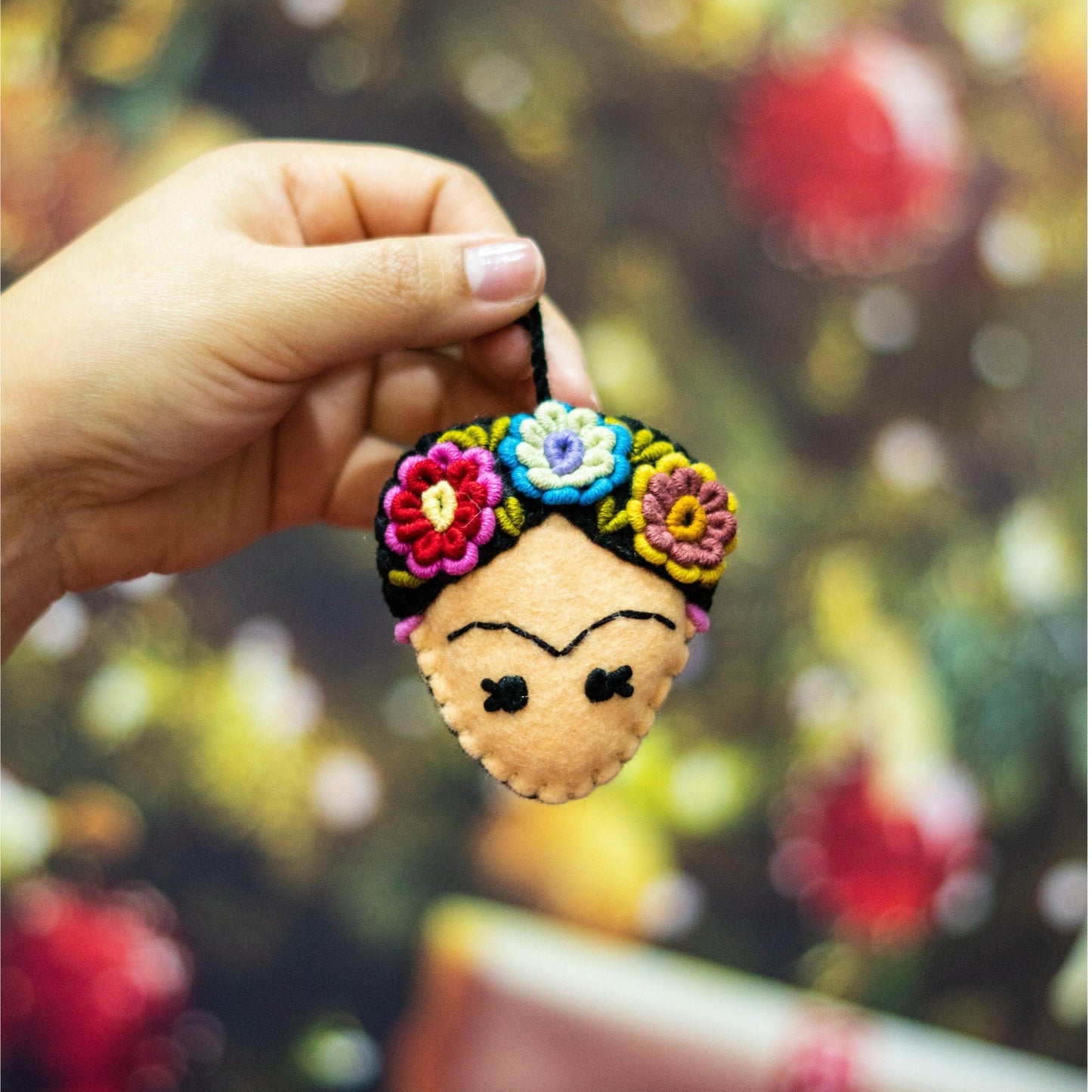 Frida Kahlo Felted Embroidered Handmade Ornament - Mexico