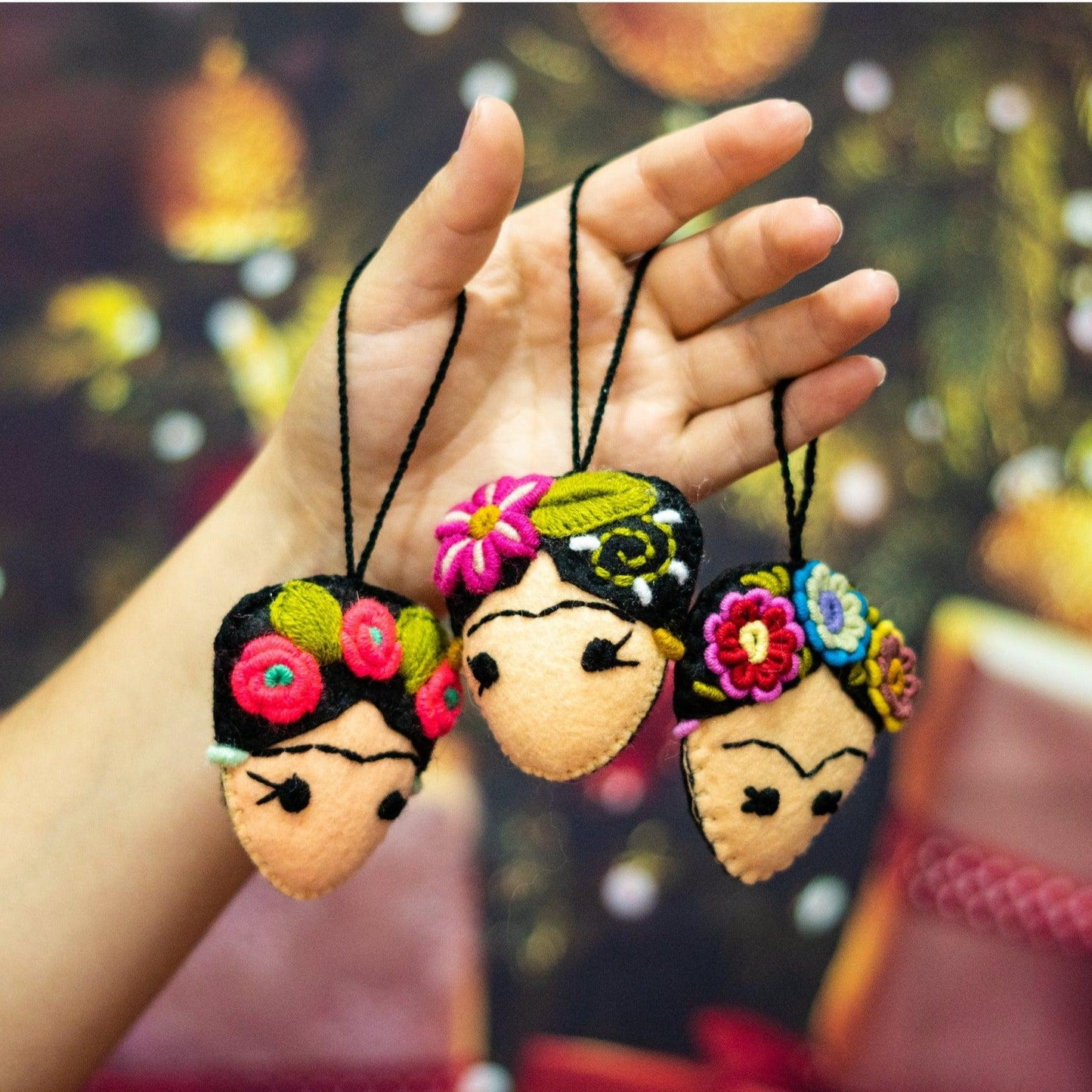 Frida Kahlo Felted Embroidered Handmade Ornament - Mexico