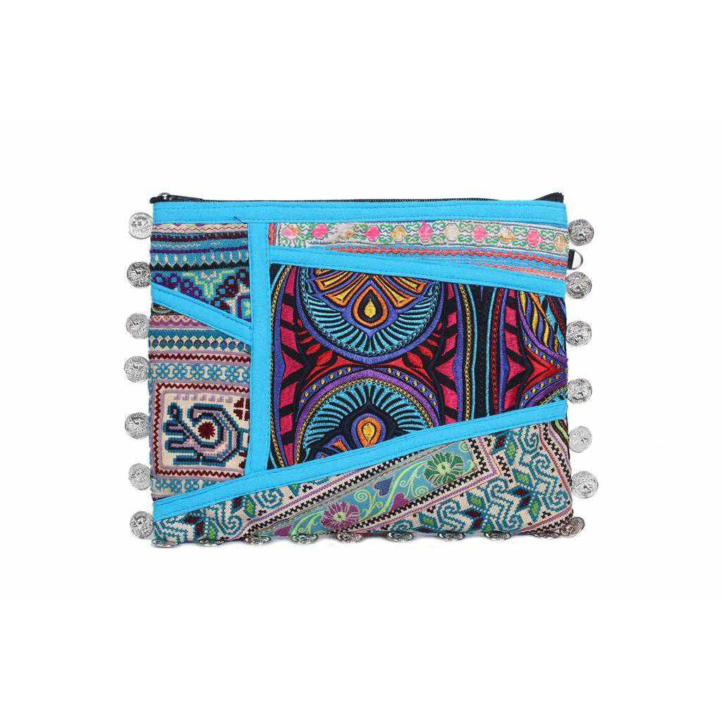 Vintage Leather Trims & Coins iPad Clutch - Thailand