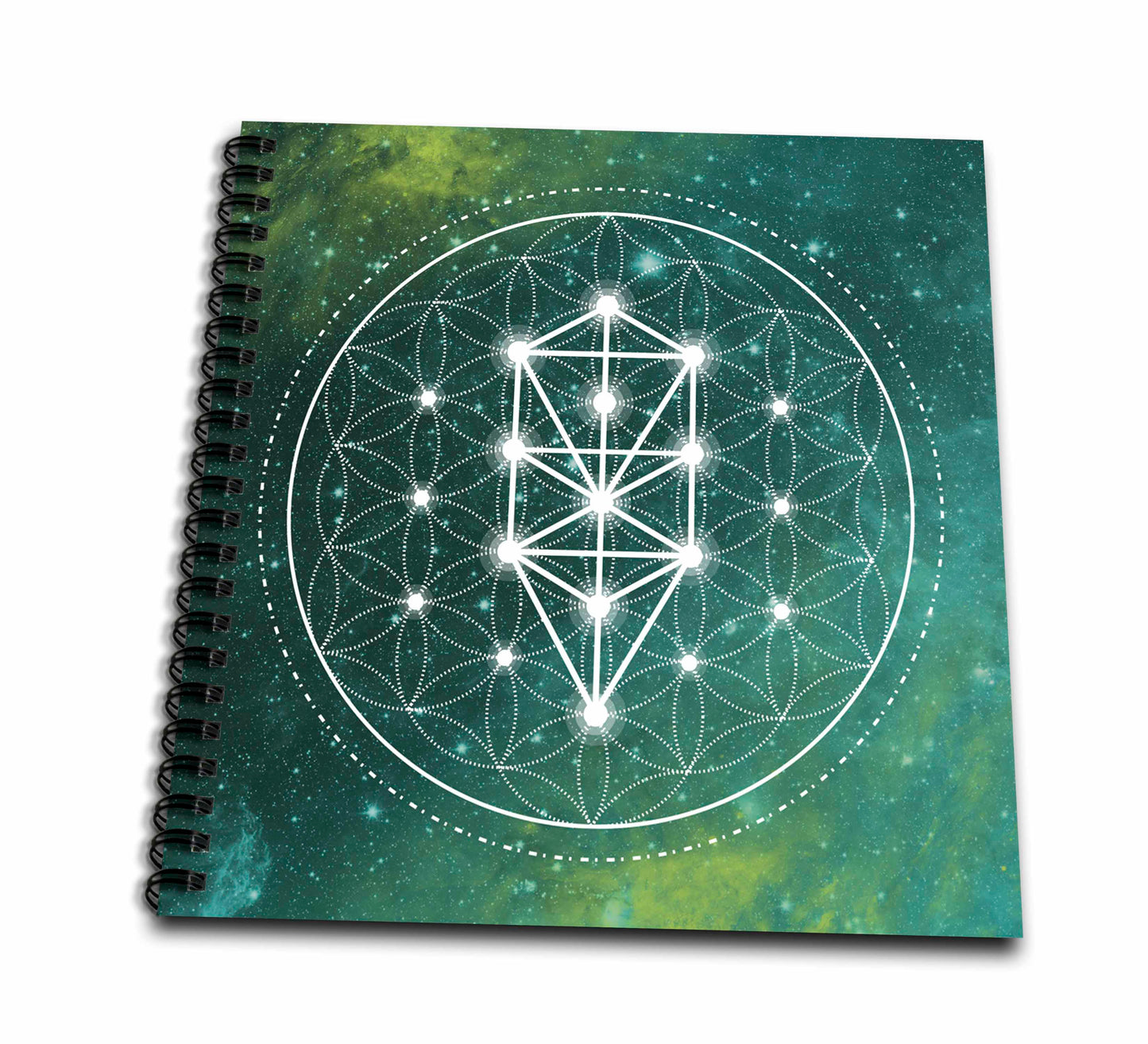 3dRose Anne Marie Baugh - Sacred Geometry - Sacred Circle and Triangles Sacred Geometry On A Green Galaxy - Drawing Books (db_254917)