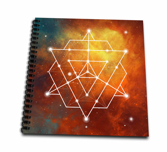 3dRose Anne Marie Baugh - Sacred Geometry - Sacred Triangles Geometry On A Bright Orange Galaxy Background - Drawing Books (db_254918)