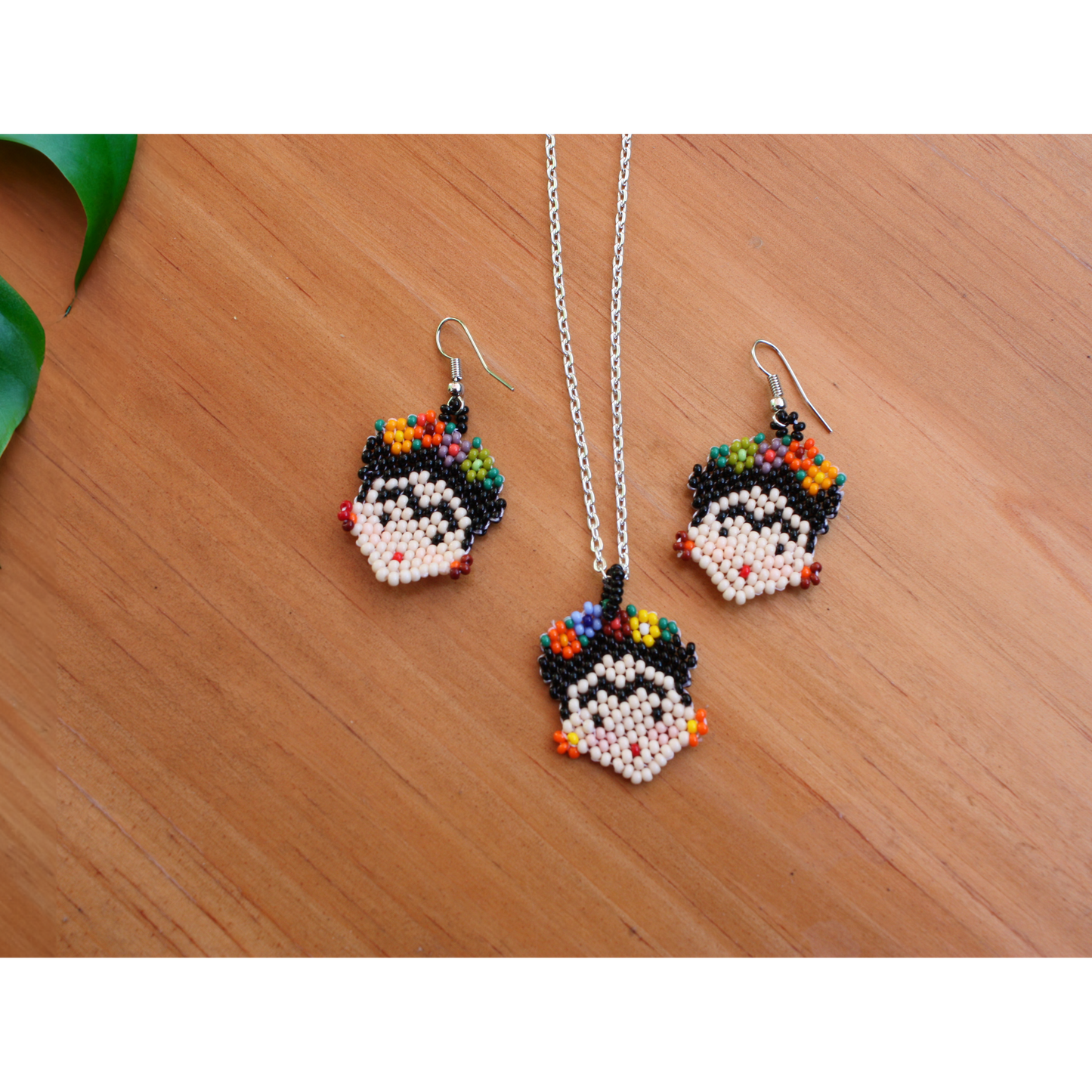 Frida Kahlo Seed Bead Artistic Earrings - Guatemala