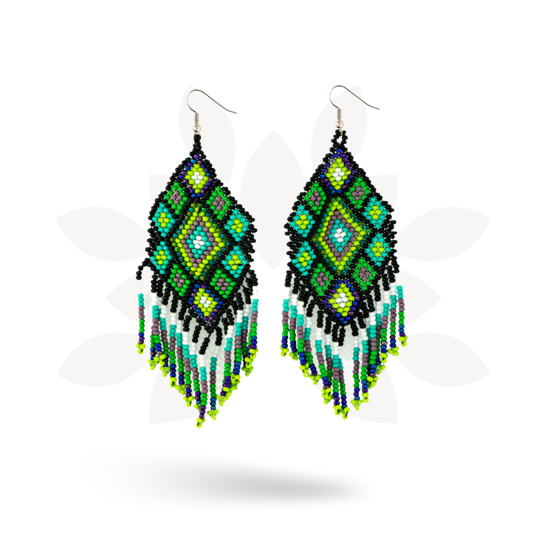 Flor Geometric Seed Bead Boho Fringe Earrings - Guatemala