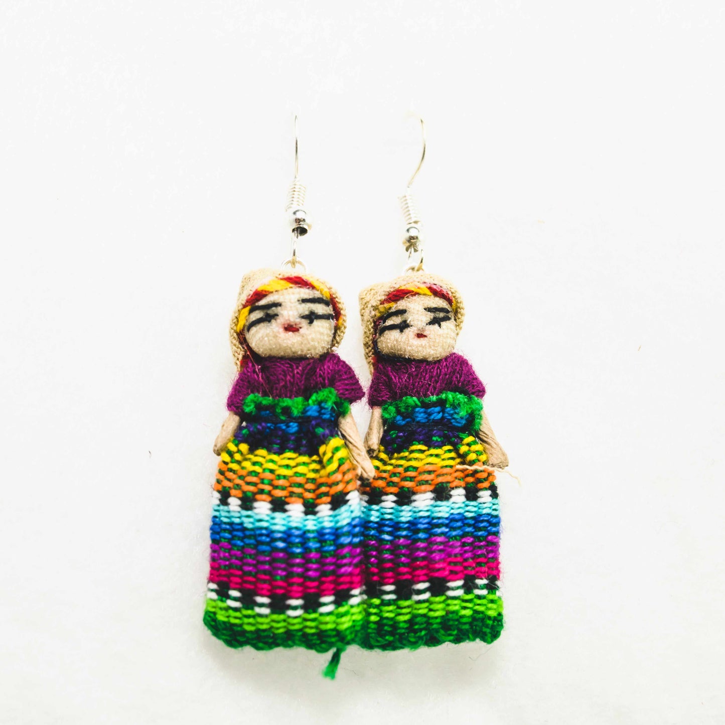 Worry Doll Multicolor Boho Earrings - Guatemala
