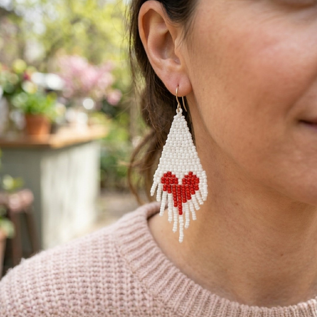 Heartfelt Valentine's Day Seed Bead Earrings - Thailand
