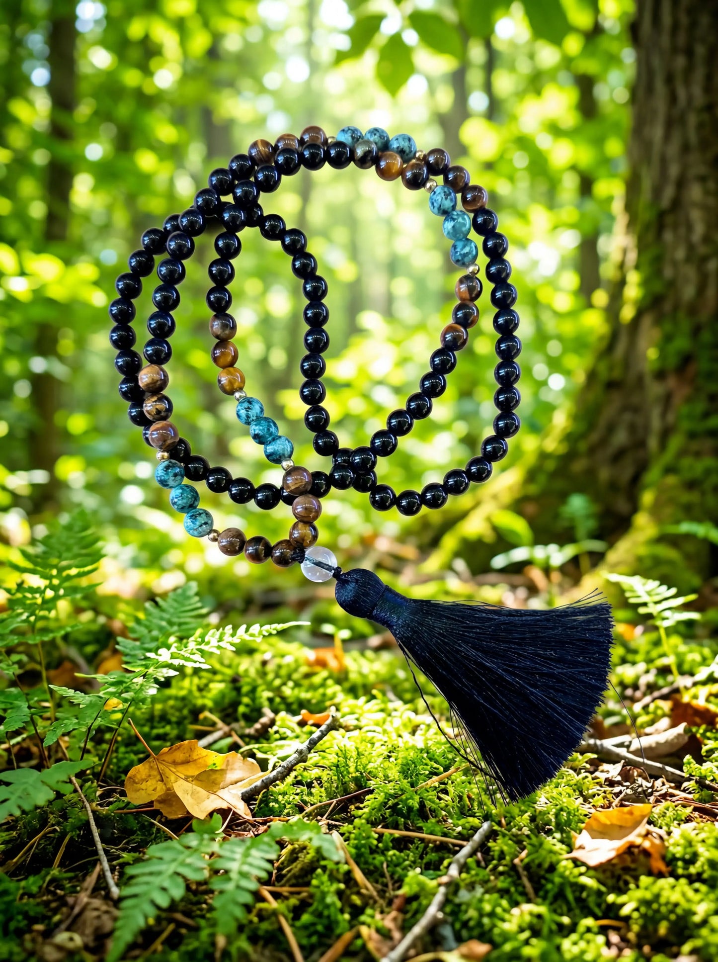 Obsidian Tiger Eye Mala Necklace