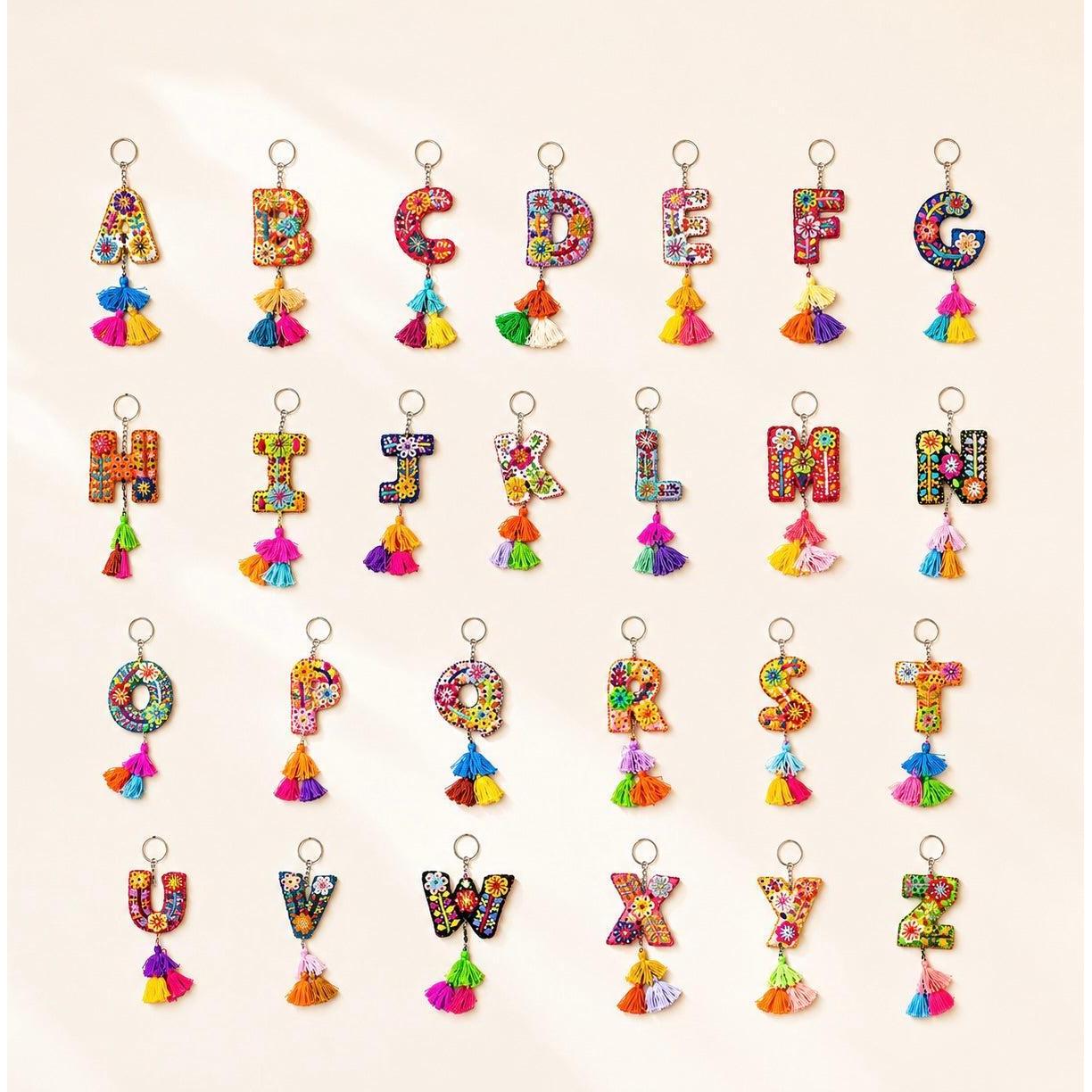 Alphabet Letter Embroidered Boho Keychain | Bag Charm - Mexico