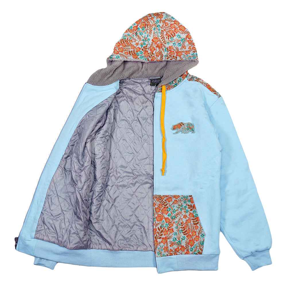 Removable Bear Floral Blue Zip Up Hoodie
