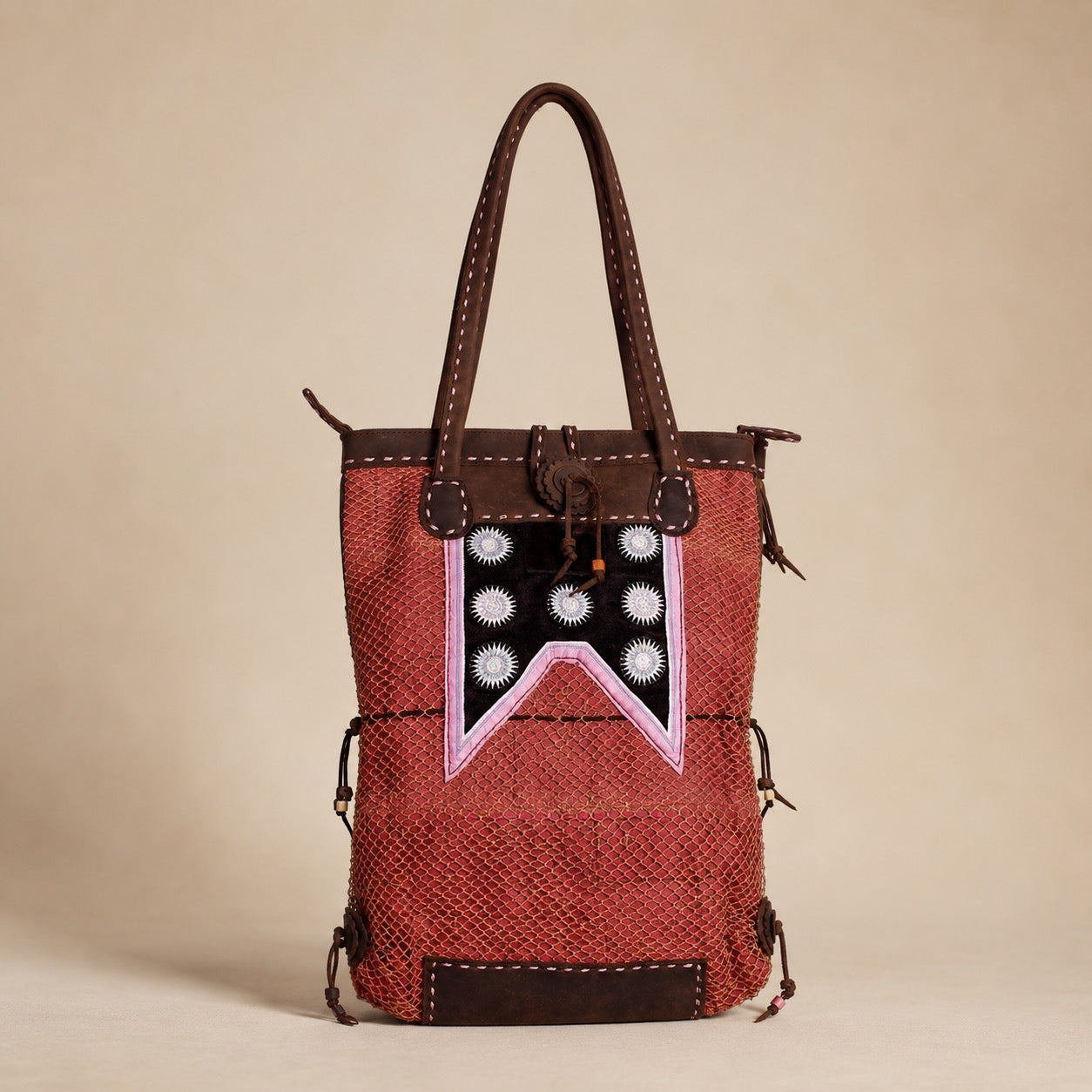 Hmong Vintage Textile & Leather Convertible Shoulder Bag - Thailand