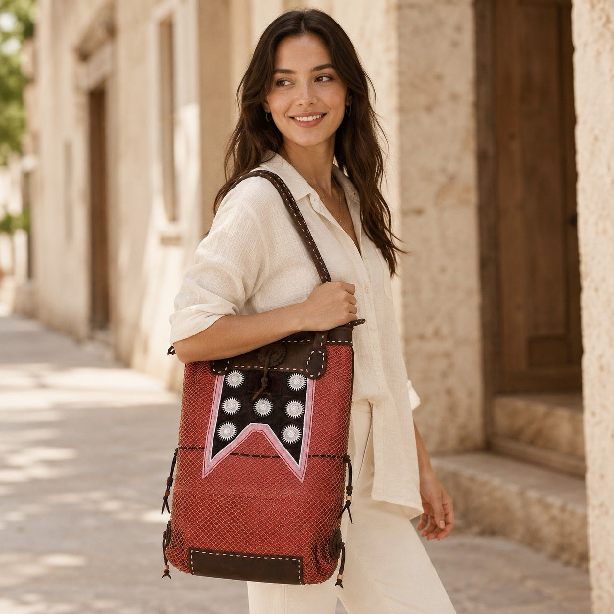 Hmong Vintage Textile & Leather Convertible Shoulder Bag - Thailand