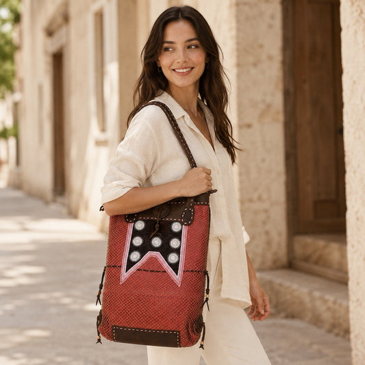 Hmong Vintage Textile & Leather Convertible Shoulder Bag - Thailand
