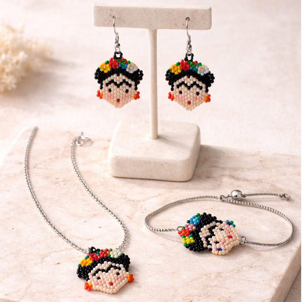 Frida Kahlo Seed Bead Necklace - Mexico