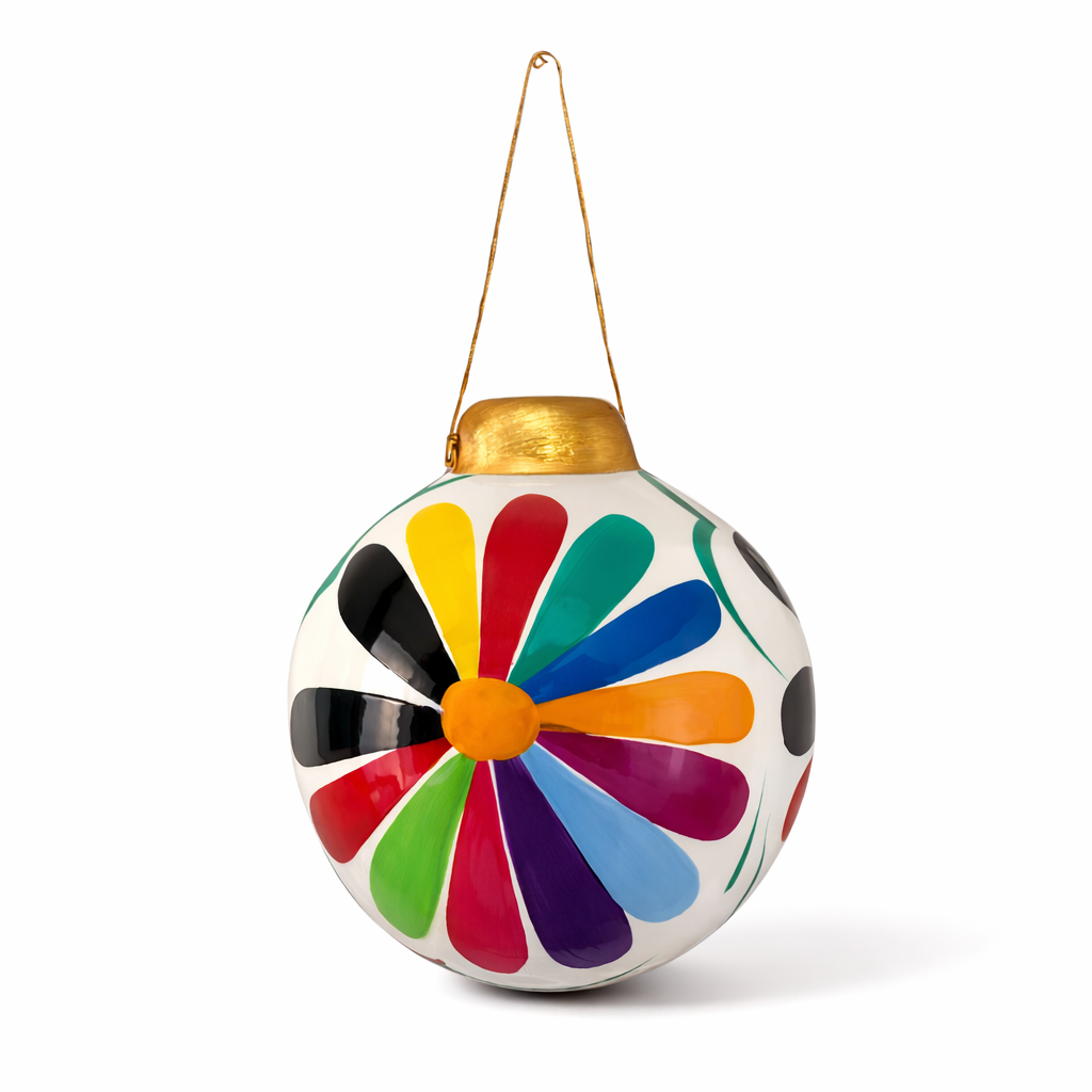 Hand-Painted Ceramic Colorful Sphere Boho Flower Ornament - Mexico