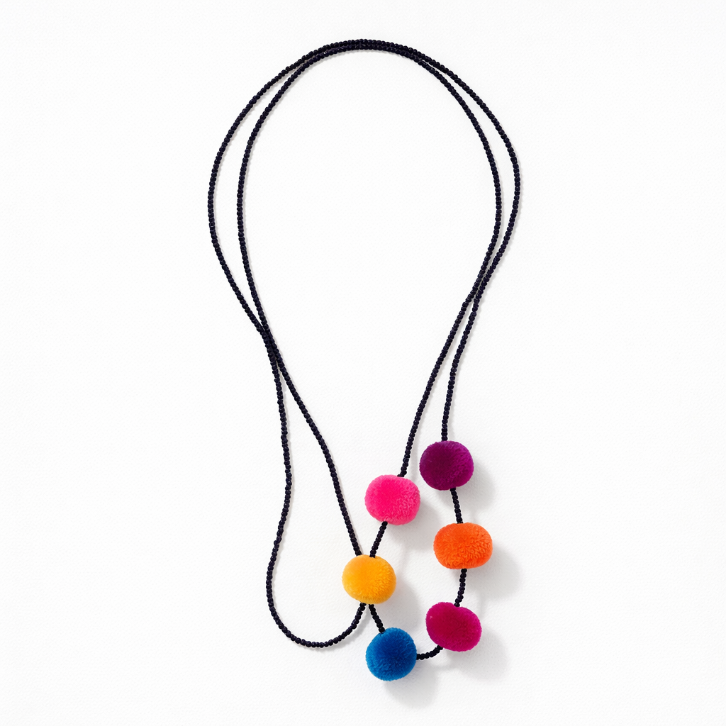 Alicia Bead & Pom Pom Multicolor Boho Necklace - Guatemala