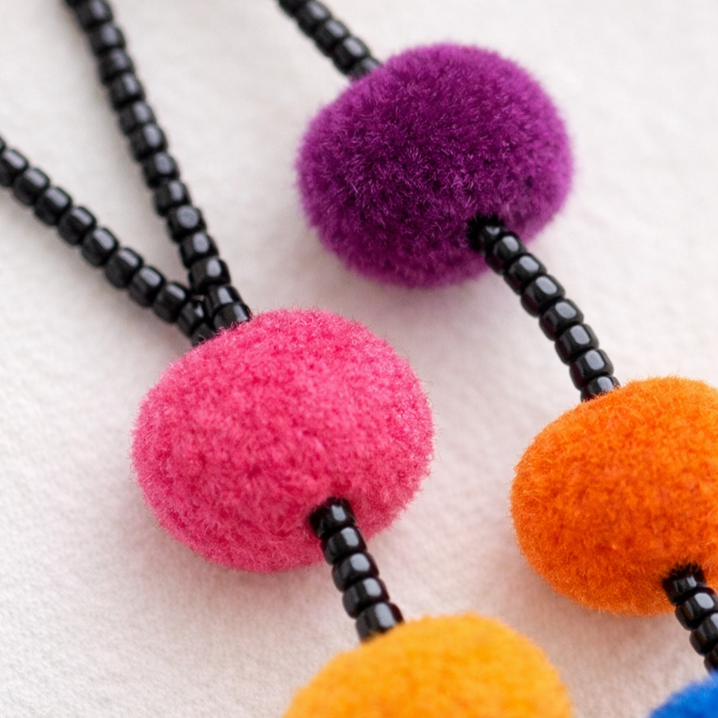 Alicia Bead & Pom Pom Multicolor Boho Necklace - Guatemala
