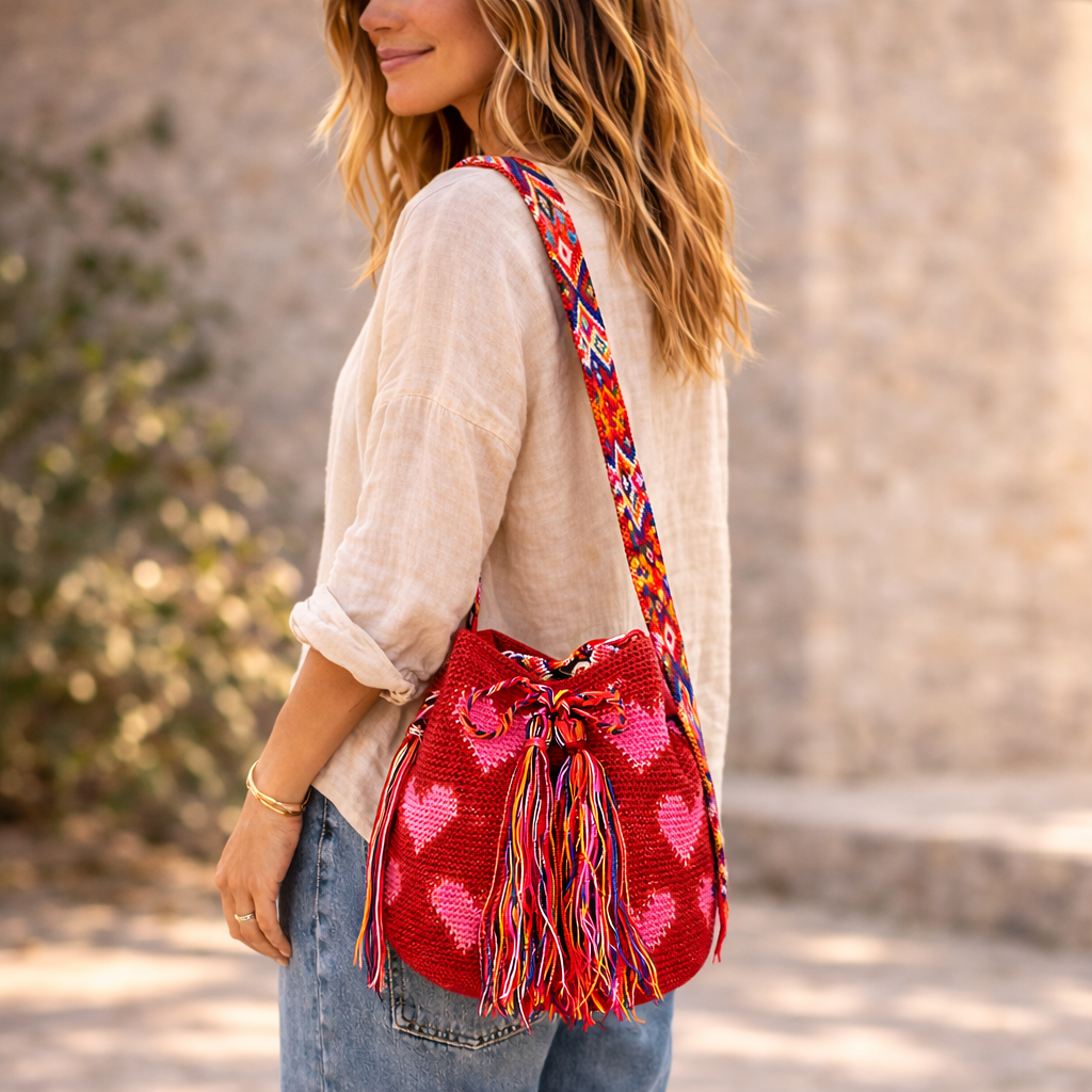 Catalina Hearts Crochet Cross-Body Bag One of a Kind - Mexico