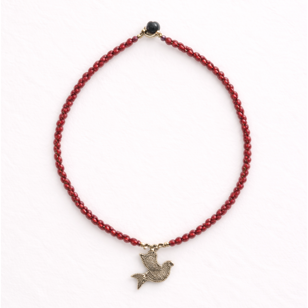 Bird Charm Semi-Precious Stone Necklace Boho Fair Trade Brass Pendant - Thailand
