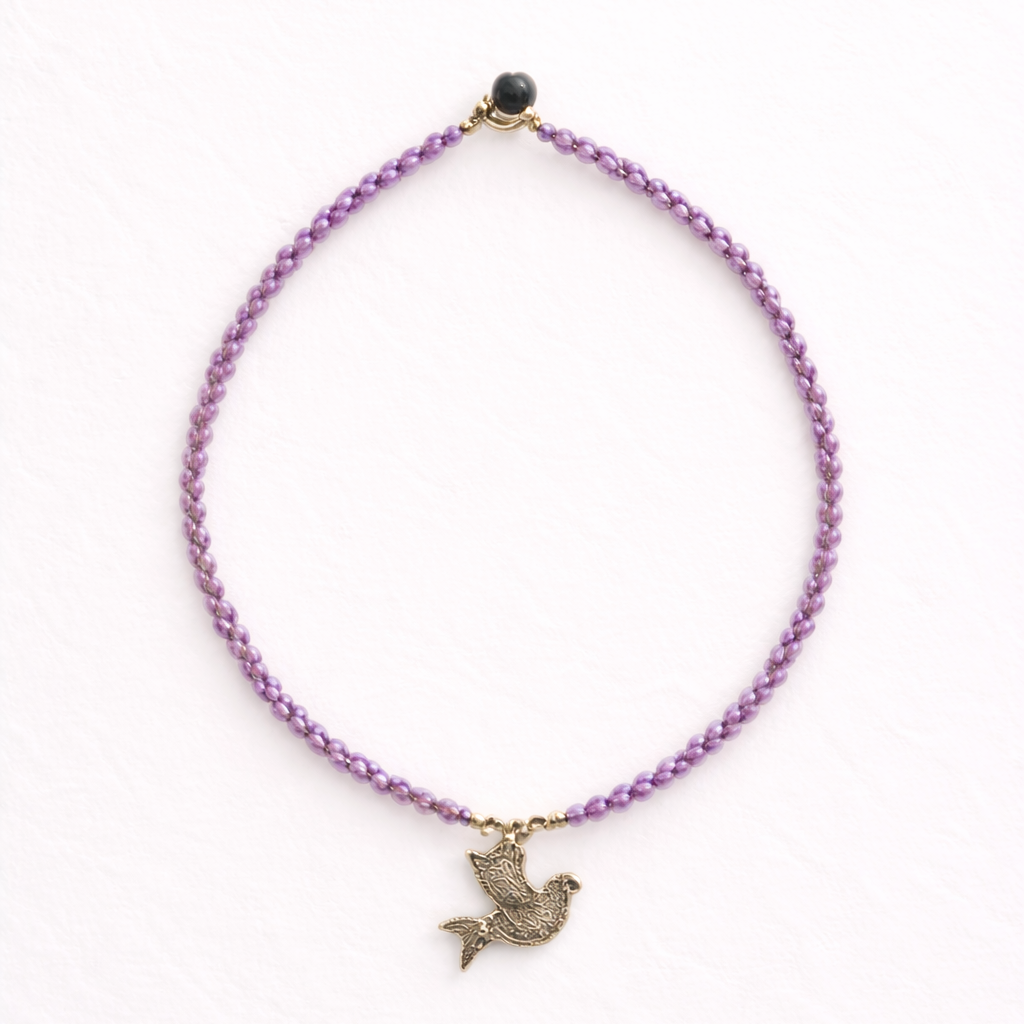 Bird Charm Semi-Precious Stone Necklace Boho Fair Trade Brass Pendant - Thailand