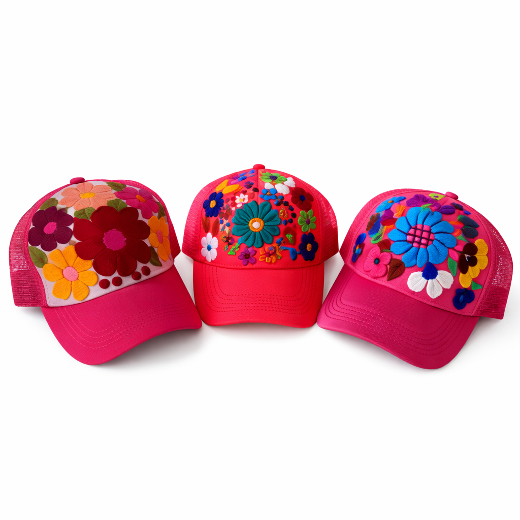 Tulum Hand Embroidered Trucker Flower Hat - Mexico
