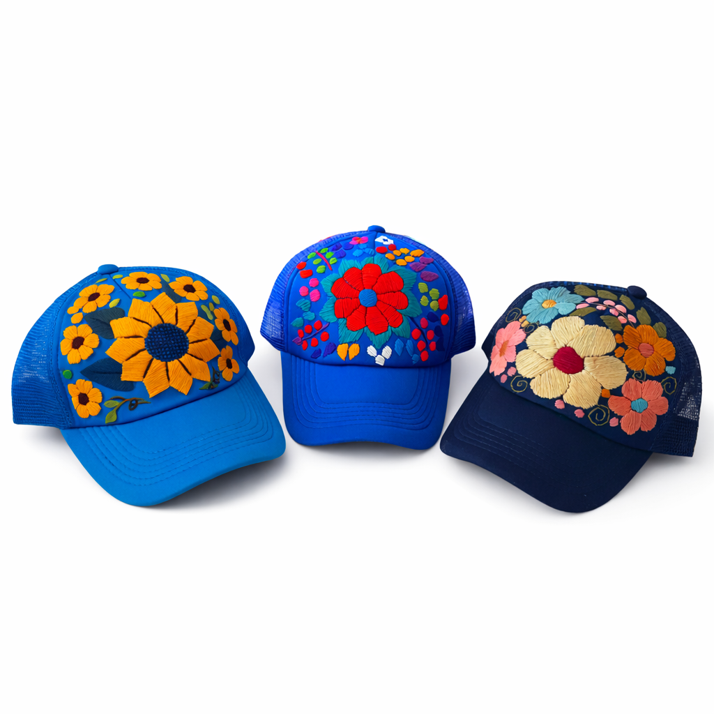 Tulum Hand Embroidered Trucker Flower Hat - Mexico