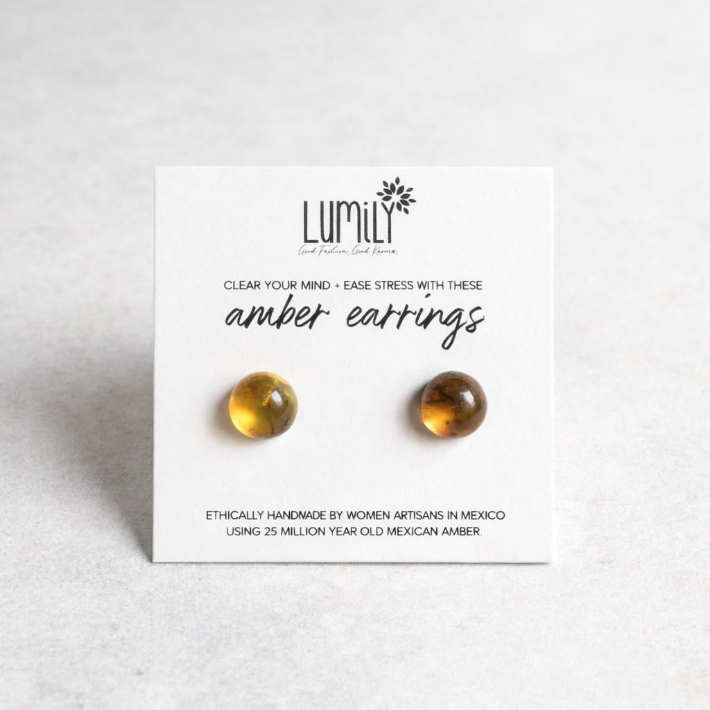 Erika Amber Stud Round Earrings Natural Resin Energetic - Mexico
