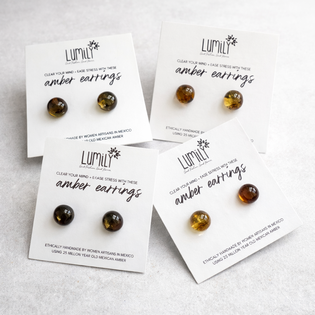Erika Amber Stud Round Earrings Natural Resin Energetic - Mexico