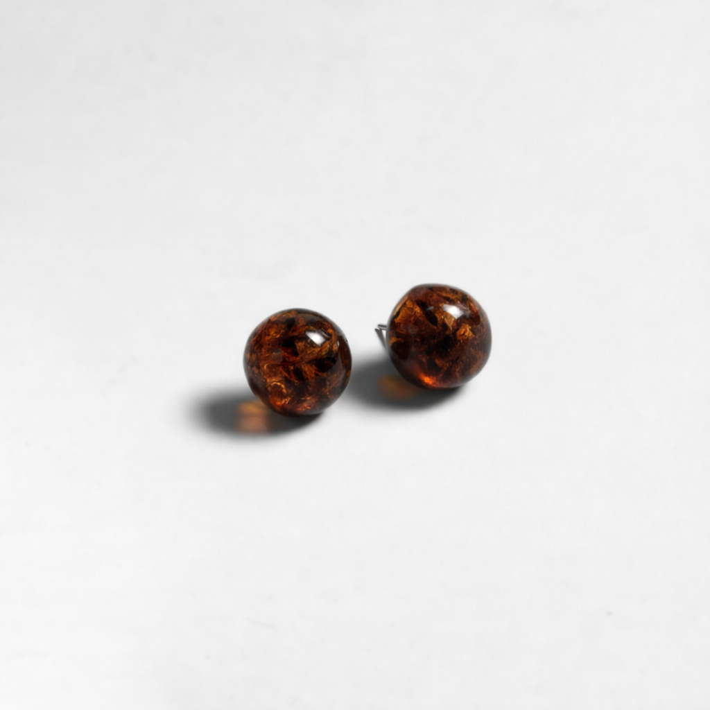 Erika Amber Stud Round Earrings Natural Resin Energetic - Mexico