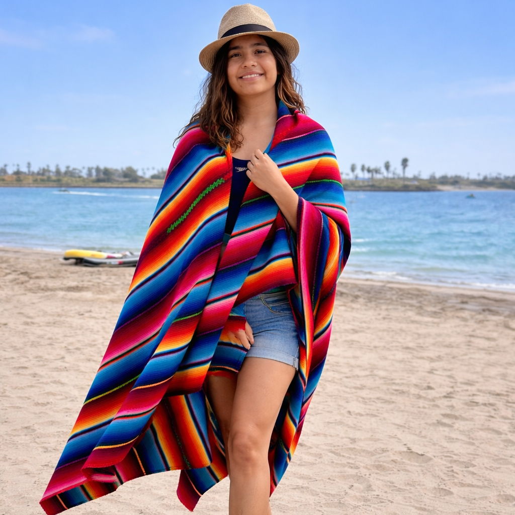 Hacienda Sarape Striped Colorful Blanket - Guatemala