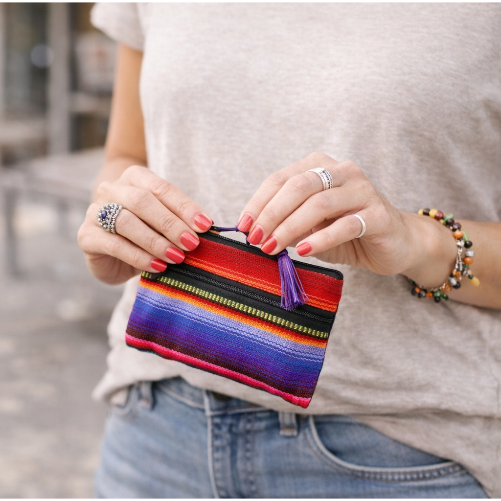 Hacienda 3-Zipper Striped Boho Cosmetic Bag - Guatemala