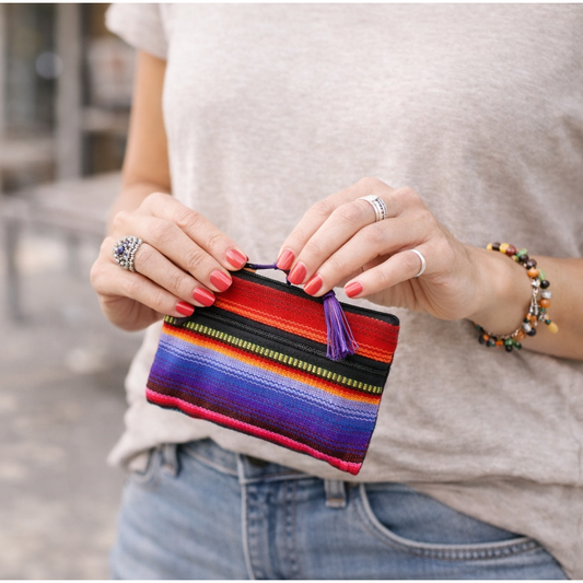 Hacienda 3-Zipper Striped Boho Cosmetic Bag - Guatemala