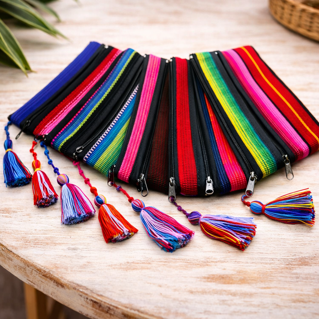 Hacienda 3-Zipper Striped Boho Cosmetic Bag - Guatemala