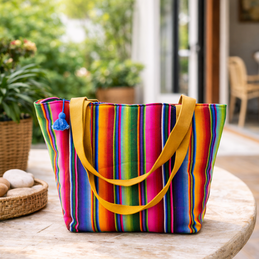 Hacienda Stripe Sustainable Computer Overnight Tote - Guatemala