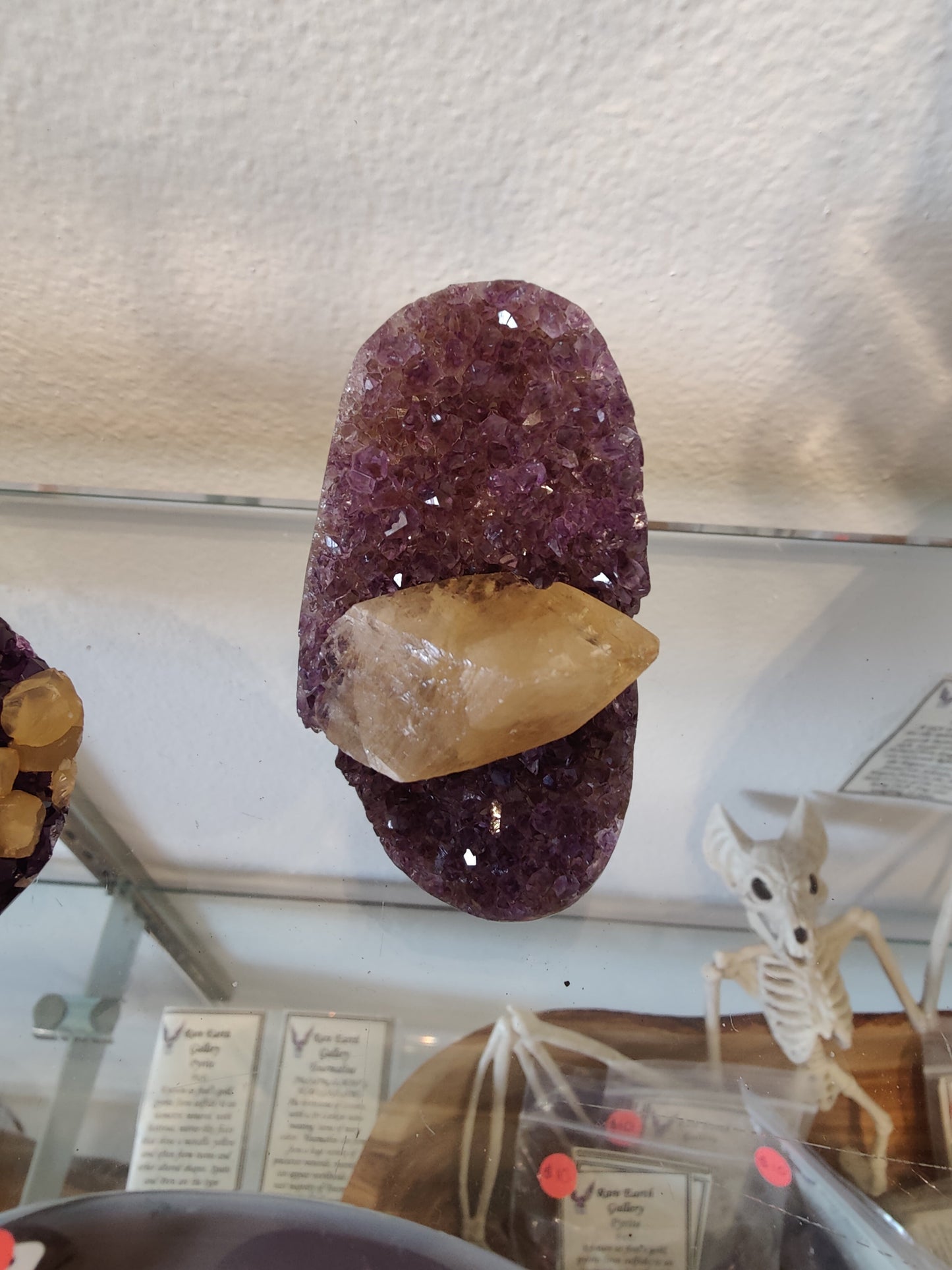 Amethyst with Golden Calcite Crystal Inclusion Geode Sculpture