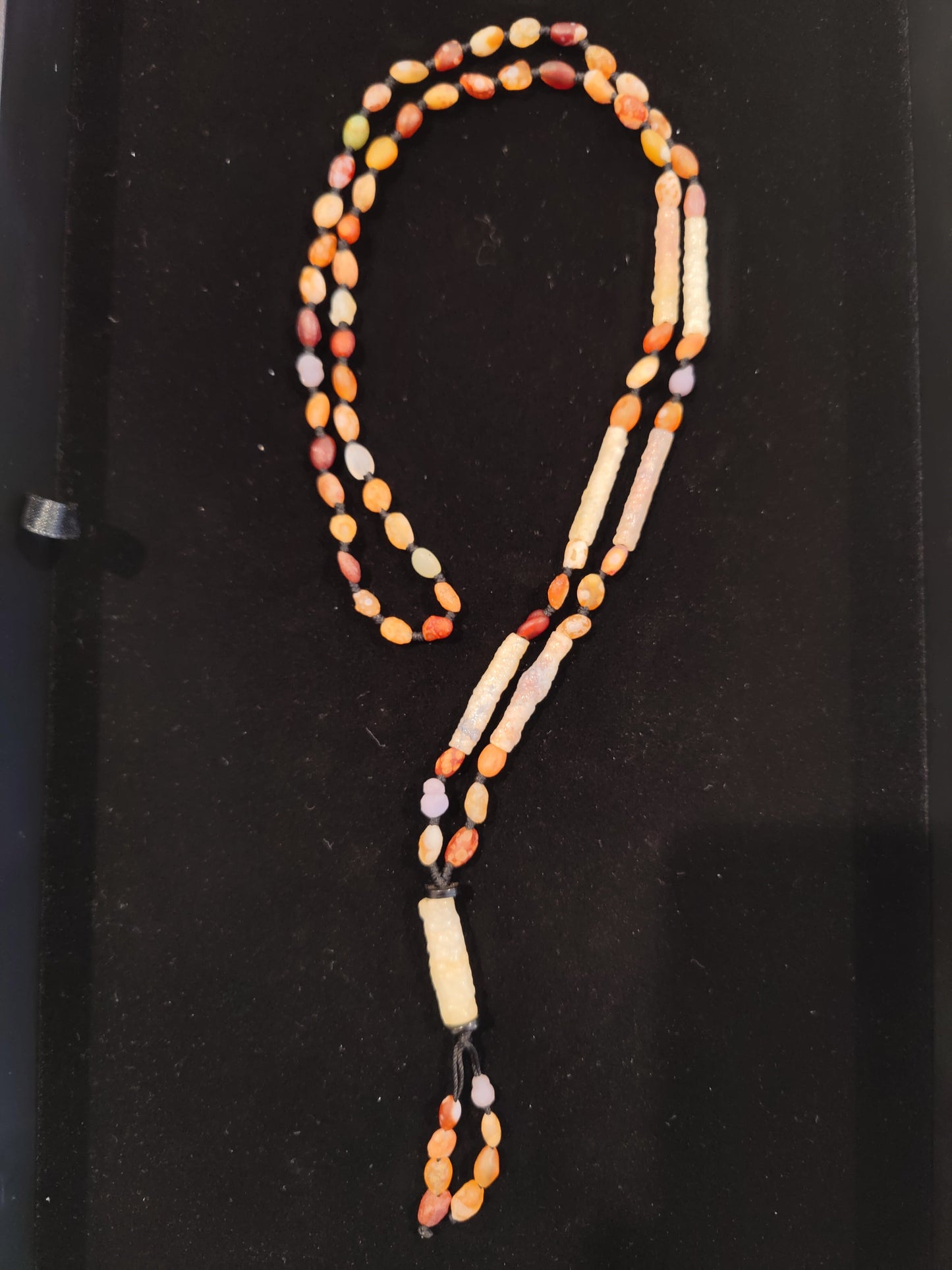Gobi Desert Candy Agate, Grape Agate and Tube Agate Bead Necklace with Tube Agate Pendant