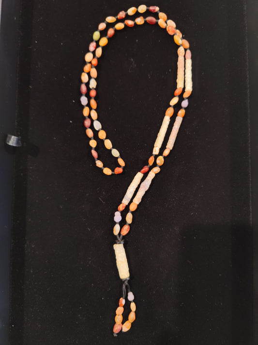 Gobi Desert Candy Agate, Grape Agate and Tube Agate Bead Necklace with Tube Agate Pendant