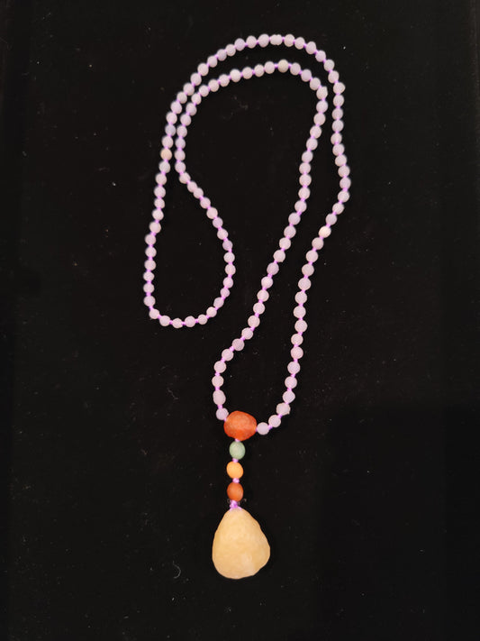 Grape Agate Bead Necklace with Gobi Desert Agate Pendant