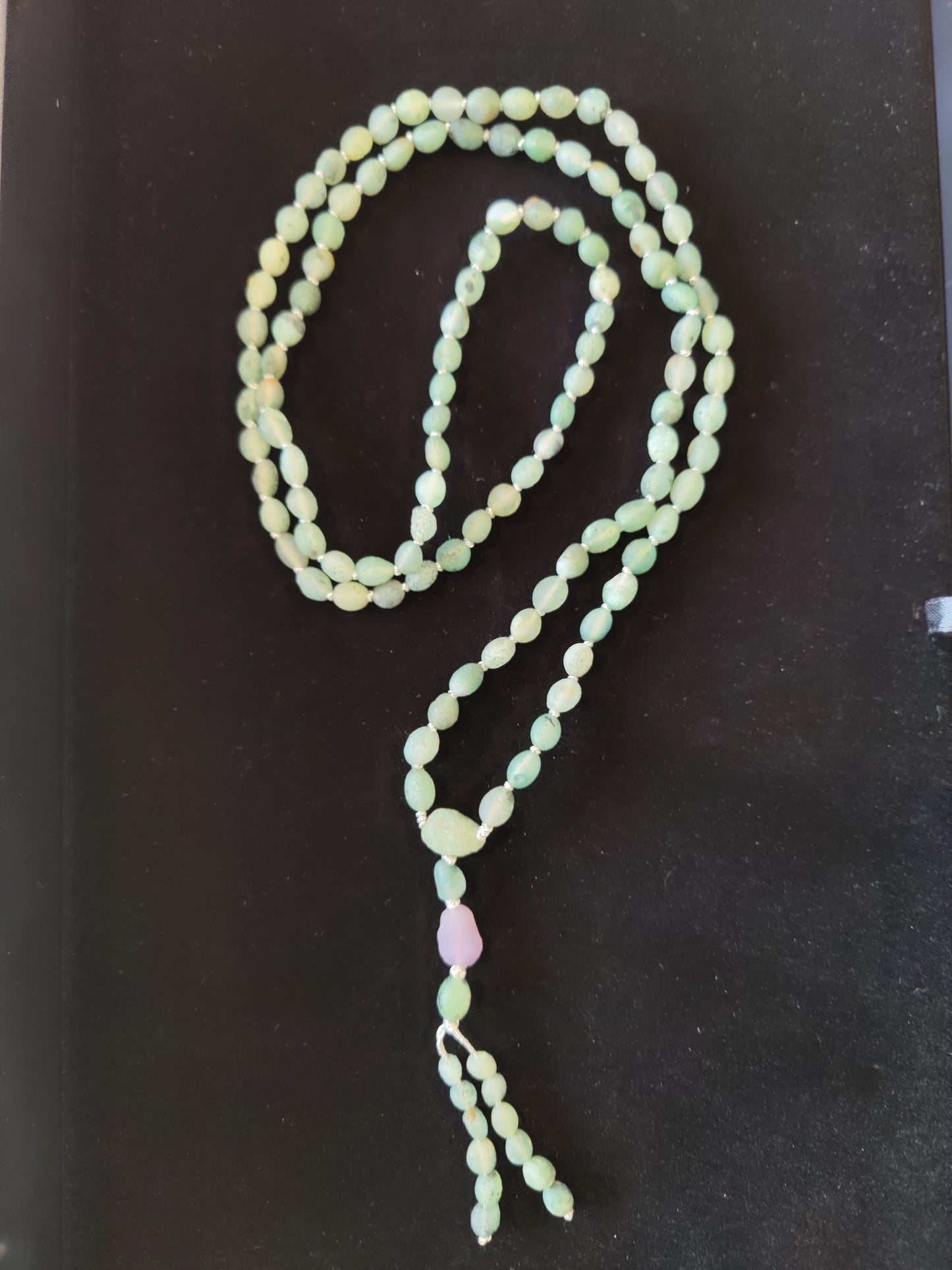 Gobi Desert Green Moss Agate with Amethyst Bead Mala Necklace